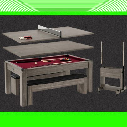 Mesa de jantar se transforma em mesa de sinuca e tênis de mesa para diversão garantida