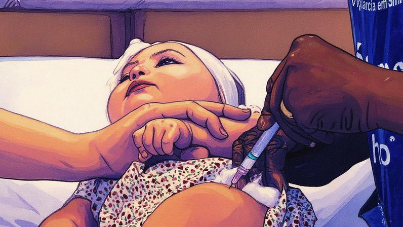 Bebê recebe vacina contra sarampo. (Foto: Pablo Jacob)