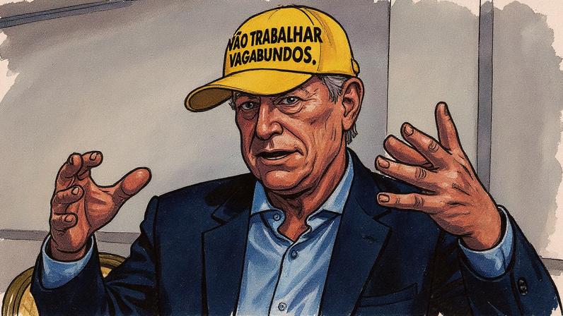 Ciro Gomes publicou montagem na qual aparece usando um boné com a mensagem "vão trabalhar vagabundos" (Foto: X/@cirogomes/Reprodução)