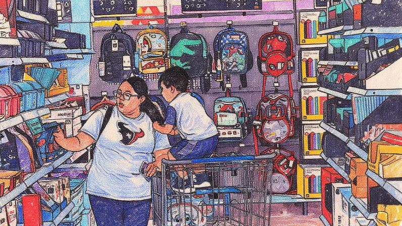 Família procura materiais escolares em Dallas, Texas, no dia 12 de agosto (Foto: Reprodução)