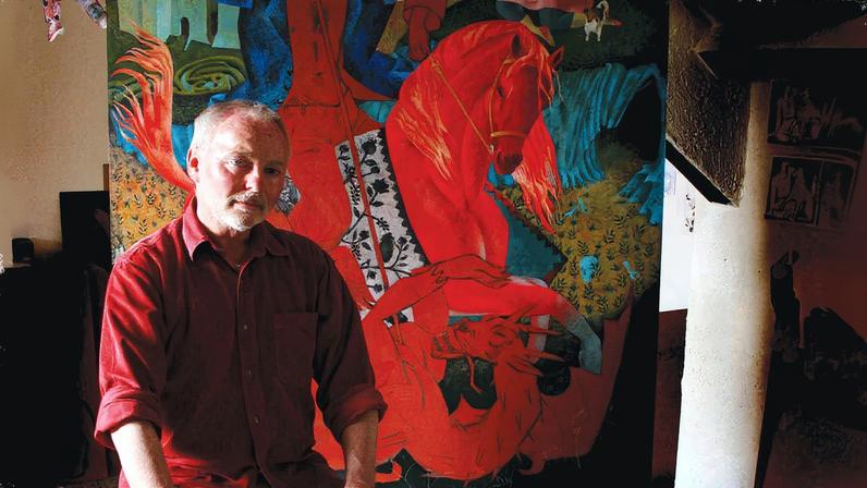 O artista e ilustrador Clive Hicks-Jenkins com seu cachorro Jack (Foto: Peter Telfer)