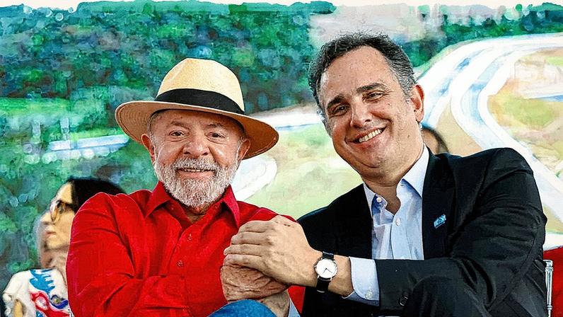 Presidente Lula e senador Rodrigo Pacheco durante anúncio de obras do novo PAC em Contagem (MG) (Foto: Reprodução)