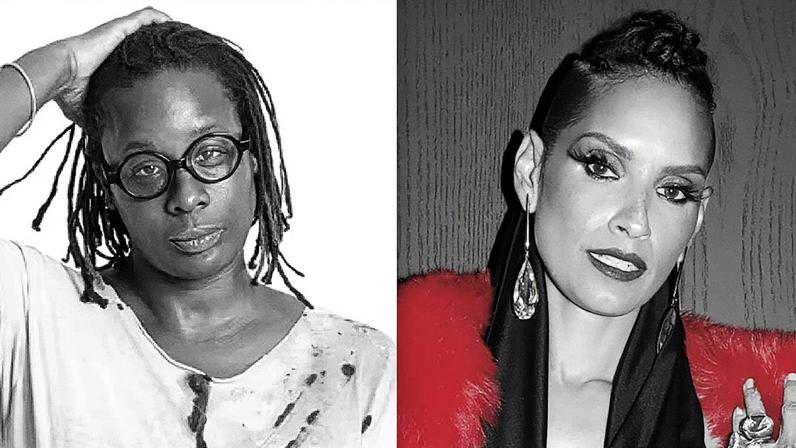 Mickalene Thomas (esquerda) e Racquel Chevremont (direita) Thomas: Creme Tópico; Chevremont: GLAAD, via Wikimedia Commons