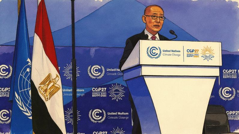 O presidente do IPCC, Hoesung Lee, durante a COP 27, a cúpula do clima da ONU de 2022. (Foto: AP Photo/Peter Dejong)