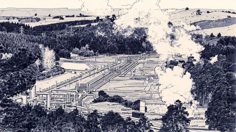 Estação geotérmica de Wairakei, localizada próxima a Taupo, na Nova Zelândia. (Foto: Envato)