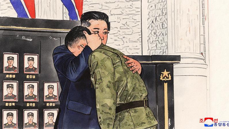 Kim Jong Un abraça um soldado durante uma cerimônia em Pyongyang. (Foto: KCNA/EFE)