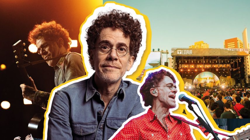Nando Reis — aos 62 anos — mantém o diálogo afinado com o público jovem. (Foto: Colagem de Thais Barroco sobre fotos de Jorge Bispo, Rafael Strabelli, Felipe Campos, Julia Bandeira e Roncca/Divulgação)