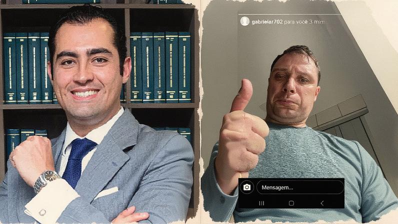 Advogado Eduardo Kuntz e uma selfie de Mauro Cid em comunicação clandestina pelo perfil @gabrielar702 (Foto: Reprodução)