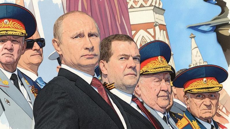 Vladimir Putin e Dmitry Medvedev assistem a um desfile que marca o 69º aniversário da vitória sobre a Alemanha nazista na Praça Vermelha de Moscou, em 9 de maio de 2014. (Foto: MIKHAIL KLIMENTYEV)