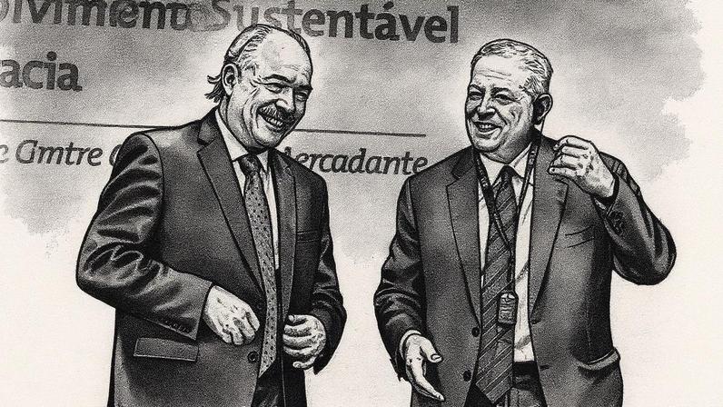 A legenda já está em português. Aloizio Mercandante, presidente do BNDES, e Al Gore, ex-vice-presidente dos EUA — Foto: Cris Silva - BNDES