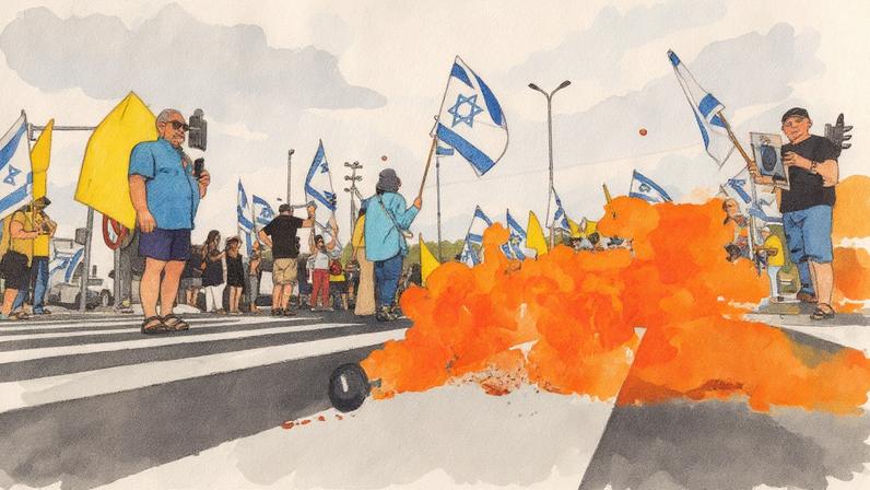 Israelenses protestam durante manifestação organizada pelas famílias dos reféns mantidos em cativeiro na Faixa de Gaza (Foto: Jalaa Marey/AFP)