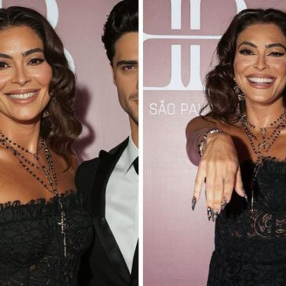 Ju Paes brilha em baile de gala com vestido de renda transparente em SP