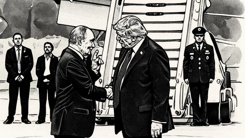 O presidente Donald Trump recebe o presidente Vladimir Putin na Base Aérea Elmendorf, no Alasca (Foto: ANDREW CABALLERO-REYNOLDS / AFP)