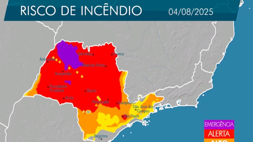 Alerta para risco de incêndios em razão da baixa umidade do ar em São Paulo. (Foto: Divulgação/Defesa Civil do Estado de SP)