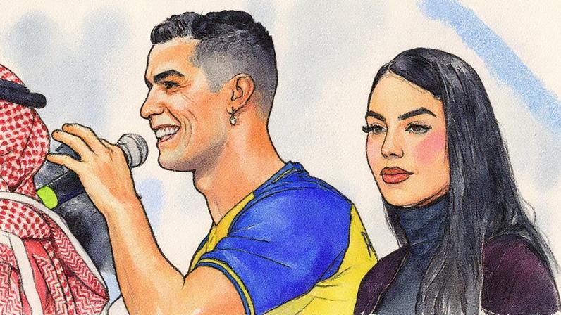 Cristiano Ronaldo e Georgina Rodríguez na apresentação do português no Al-Nassr em 2023. (Foto: Fayez Nureldine/AFP)