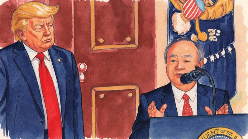 Masayoshi Son, CEO do SoftBank, em evento na Casa Branca ao lado de Donald Trump (Foto: Leah Millis - 30.abr.2025/Reuters)