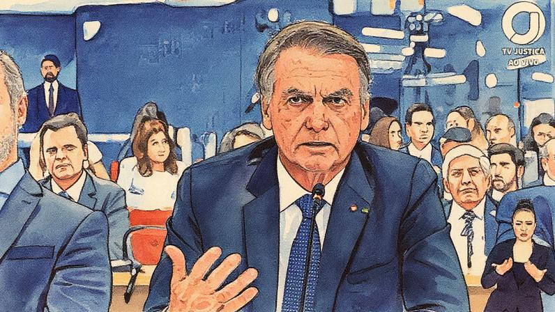 Bolsonaro durante depoimento sobre trama golpista (Foto: Reprodução/TV Justiça)