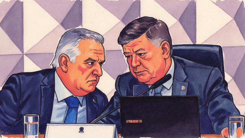 Alfredo Gaspar conversa com o presidente da CPI do INSS, senador Carlos Viana. (Foto: Wilton Junior/Estadão)