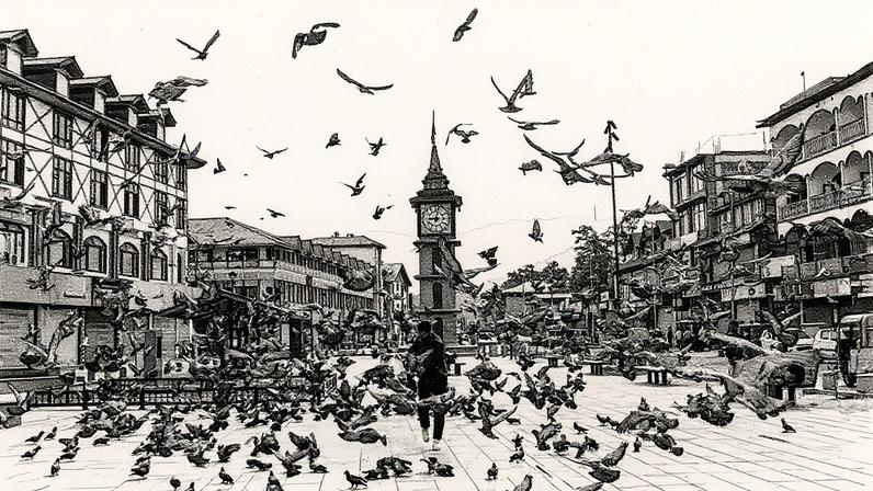 Um homem alimenta pombos em Srinagar, na Caxemira administrada pela Índia (Foto: NurPhoto via Getty Images)