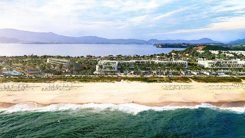 Simulação de como ficarão trechos do projeto Maraey, que terá quatro hotéis cinco estrelas e moradias de alto padrão numa restinga entre o mar e a lagoa na Costa do Sol (Foto: Divulgação)