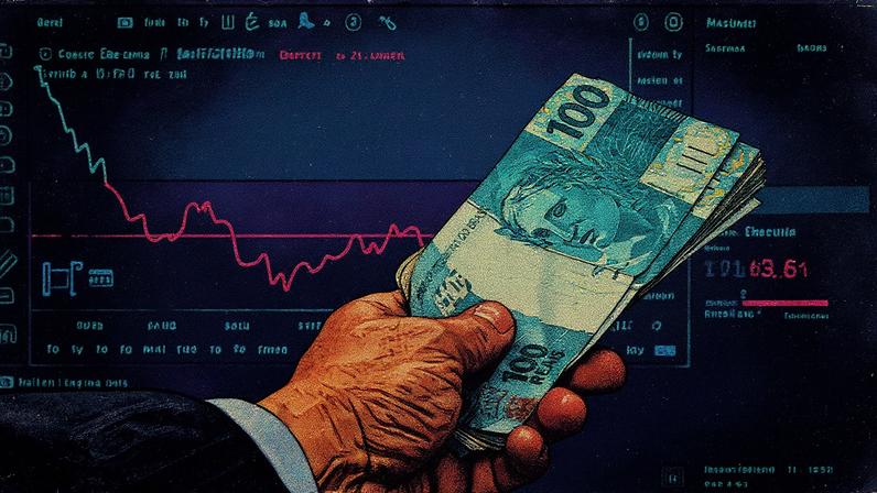 Notas de real em frente a um gráfico representam a volatilidade do mercado financeiro e da Bolsa de Valores (Foto: Leonardo Albertino)