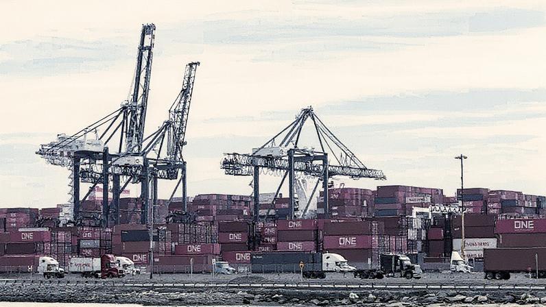 Containers são carregados e descarregados no Terminal de Contêineres de Port Jersey, em Nova Jersey, em 1º de maio de 2025. (Foto: Mostafa Bassim/Anadolu via Getty Images)