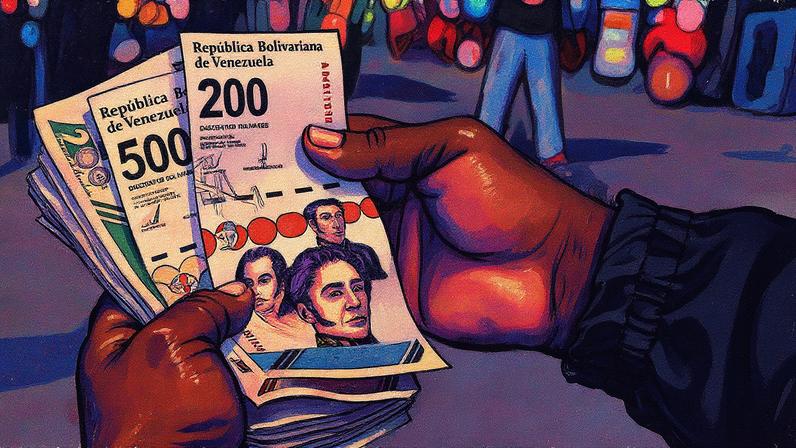 Pessoa conta notas de bolívar, que sofre com desvalorização e vem sendo substituída por criptomoedas (Foto: Gaby Oraa/Reuters)