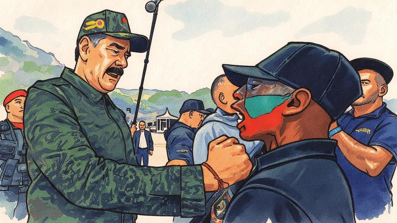 Nicolás Maduro ao lado de um membro das forças especiais em Caracas (Foto: Reprodução)
