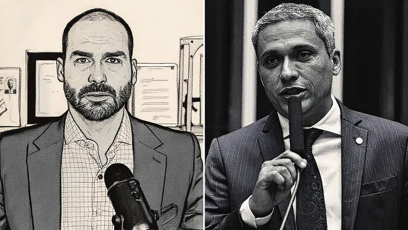 Eduardo Bolsonaro e Gustavo Gayer divulgaram 'fake news', segundo Banco do Brasil (Foto: Reprodução)
