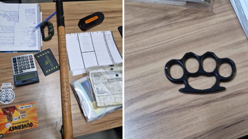 O porrete e o soco-inglês apreendidos durante a operação (Foto: Divulgação)