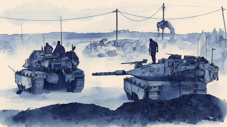 Soldados da FDI preparam tanques perto da fronteira norte da Faixa de Gaza, em Israel. 18/08/2025 (Foto: Elke Scholiers/Getty Images)