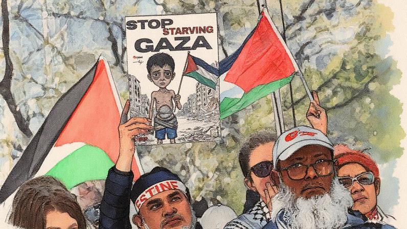 Protestos pró-Palestina ocorrem na Austrália durante a Marcha pela Austrália (Foto: Reprodução)