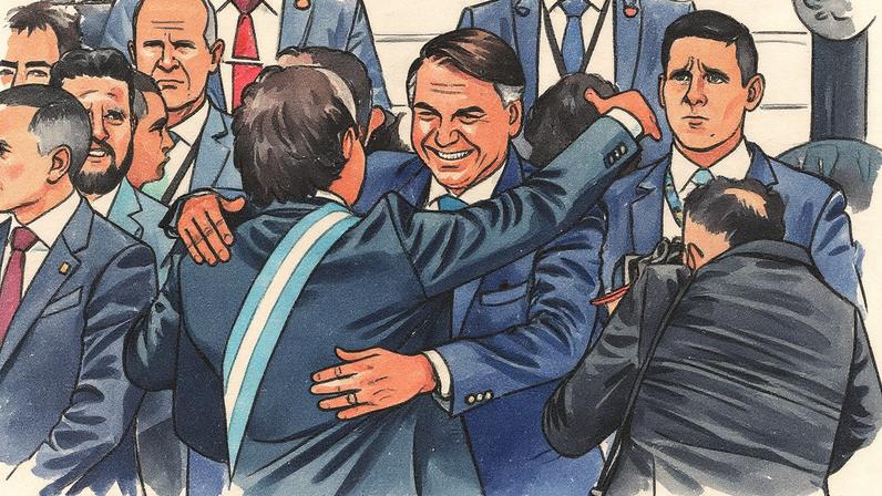 Jair Bolsonaro também foi à cerimônia de posse de Javier Milei (Foto: Luis ROBAYO / AFP)