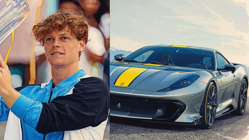 O tenista italiano Jannik Sinner e sua mais recente Ferrari (Foto: Getty Images / Divulgação)