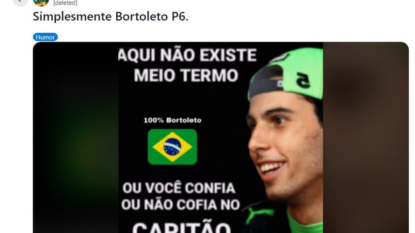 Meme sobre Gabriel Bortoleto (Foto: Reprodução)