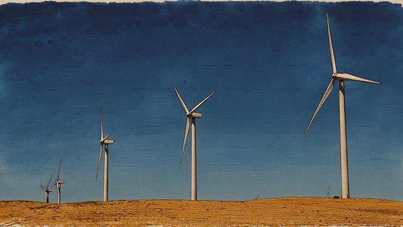Turbinas eólicas em Rio Vista, Califórnia, em um dia ensolarado (Foto: Reprodução)