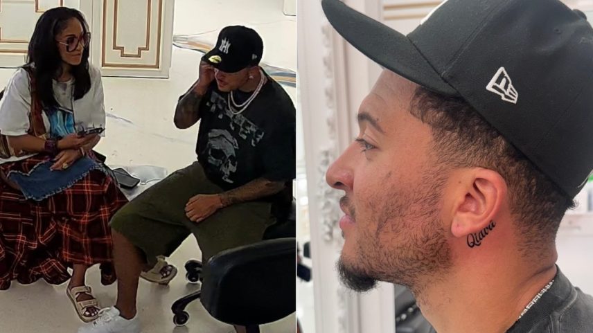 Jadon Sancho tatuou o nome do meio da namorada, a rapper Saweetie — Foto: Reprodução/Redes sociais