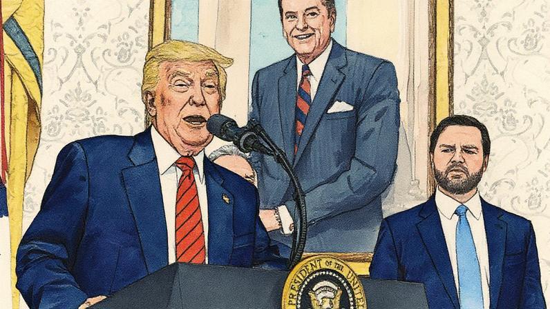 JD Vance acompanha discurso de Donald Trump no Salão Oval da Casa Branca durante cerimônia em maio deste ano. (Foto: AP Photo/Mark Schiefelbein)