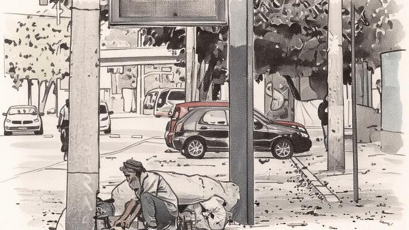 Morador em situação de rua aquece comida na rua (Foto: Reprodução)