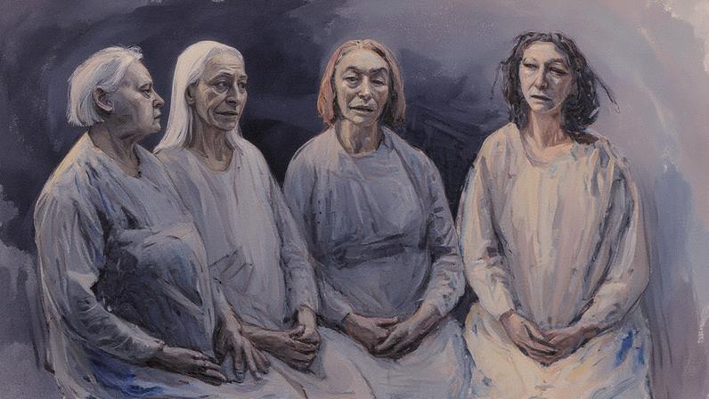 Minhas irmãs em luto (2015) foi pintada após a morte da mãe de Celia Paul (Foto: Victoria Miro)