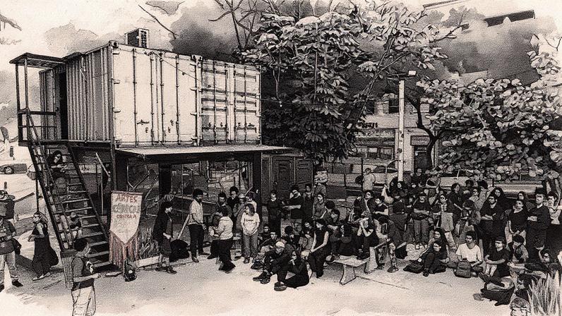 Alunos de artes cênicas da USP, ETEC, UNESP e SP Escola de Teatro fazem atividades de conscientização e apoio ao Teatro de Contêiner (Foto: Zanone Fraissat/Folhapress)