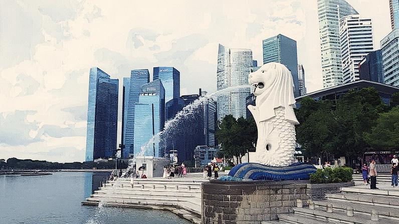 Estátua do Merlion no distrito central de negócios de Cingapura, na terça-feira, 8 de julho de 2025. (Foto: Bloomberg | Bloomberg | Getty Images)