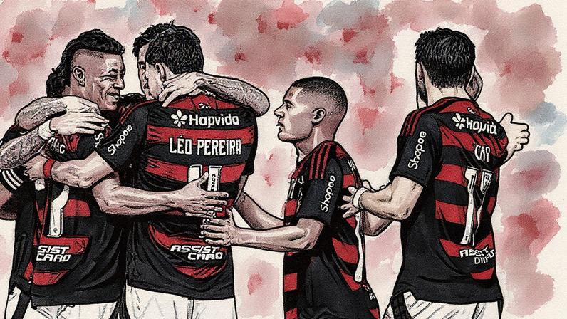 Jogadores do Flamengo celebram um dos gols do triunfo rubro-negro sobre o Vitória (Foto: Reprodução)