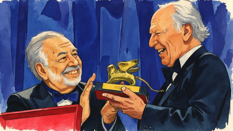 Werner Herzog recebe Leão de Ouro no Festival de Cinema de Veneza das mãos do amigo Francis Ford Coppola (Foto: Tiziana Fabi/AFP)