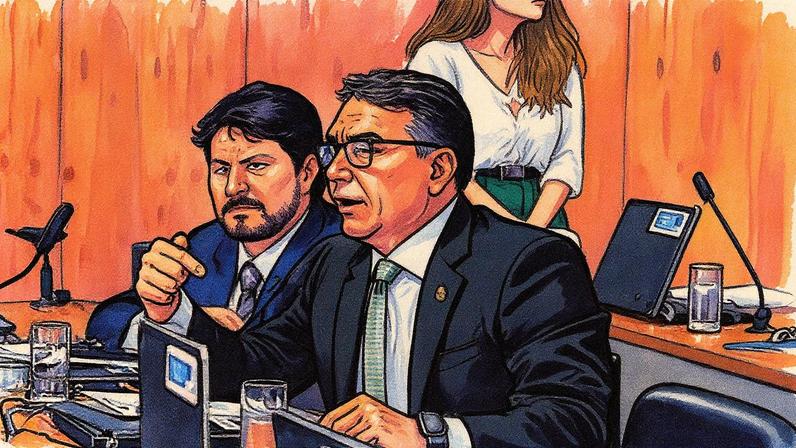 Flávio Bolsonaro relatou o projeto de Marcos do Val (ao fundo na imagem) que prevê o pagamento de recompensas a policiais por apreensão de armas. (Foto: Roque de Sá/Agência Senado)