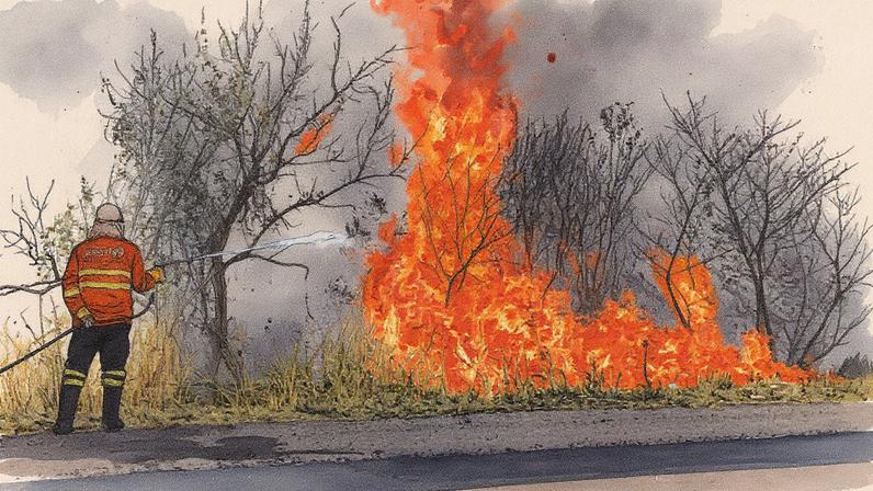 Bombeiro combate incêndio florestal em Miranda, em Mato Grosso do Sul, no ano passado (Foto: Bruno Resende / Governo do MS/27-08-2024)