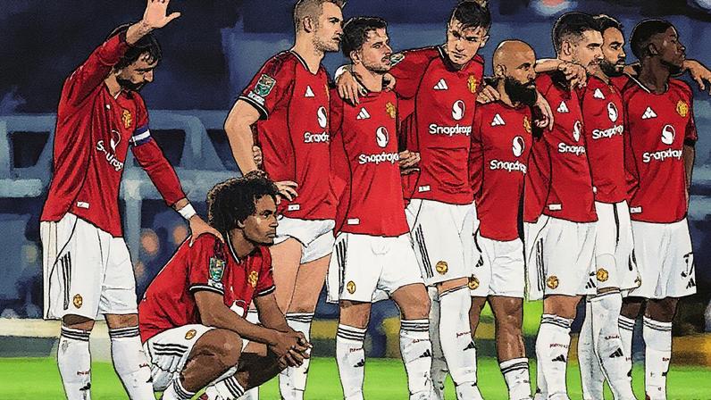 Jogadores do Manchester United participam de disputa de pênaltis contra o Grimsby (Foto: Reprodução)