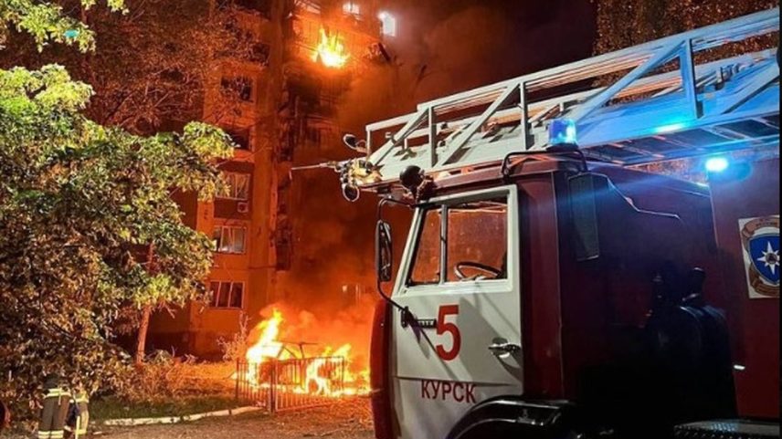 Prédio residencial foi atingido por ataque em Kursk, na Rússia (Foto: Reprodução / redes sociais)