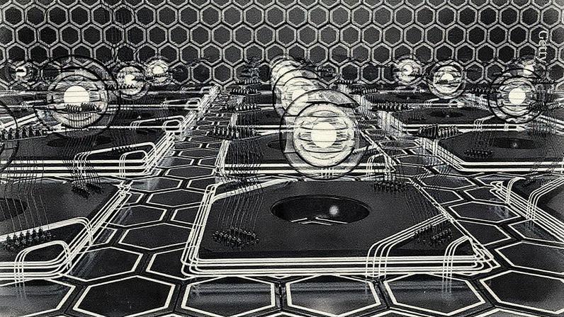 Qubits de computação quântica estão dispostos em uma grade nesta ilustração artística. (Foto: Getty)