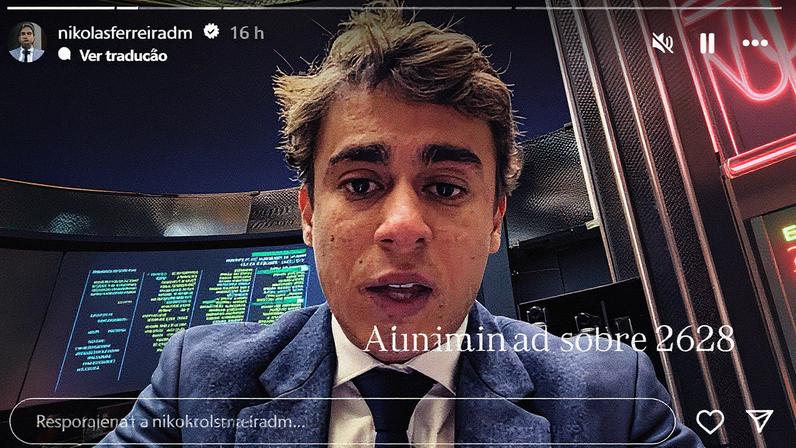 Nikolas disse que votará contra o projeto que regulamenta redes sociais caso não aconteçam ajustes no texto (Foto: Reprodução)